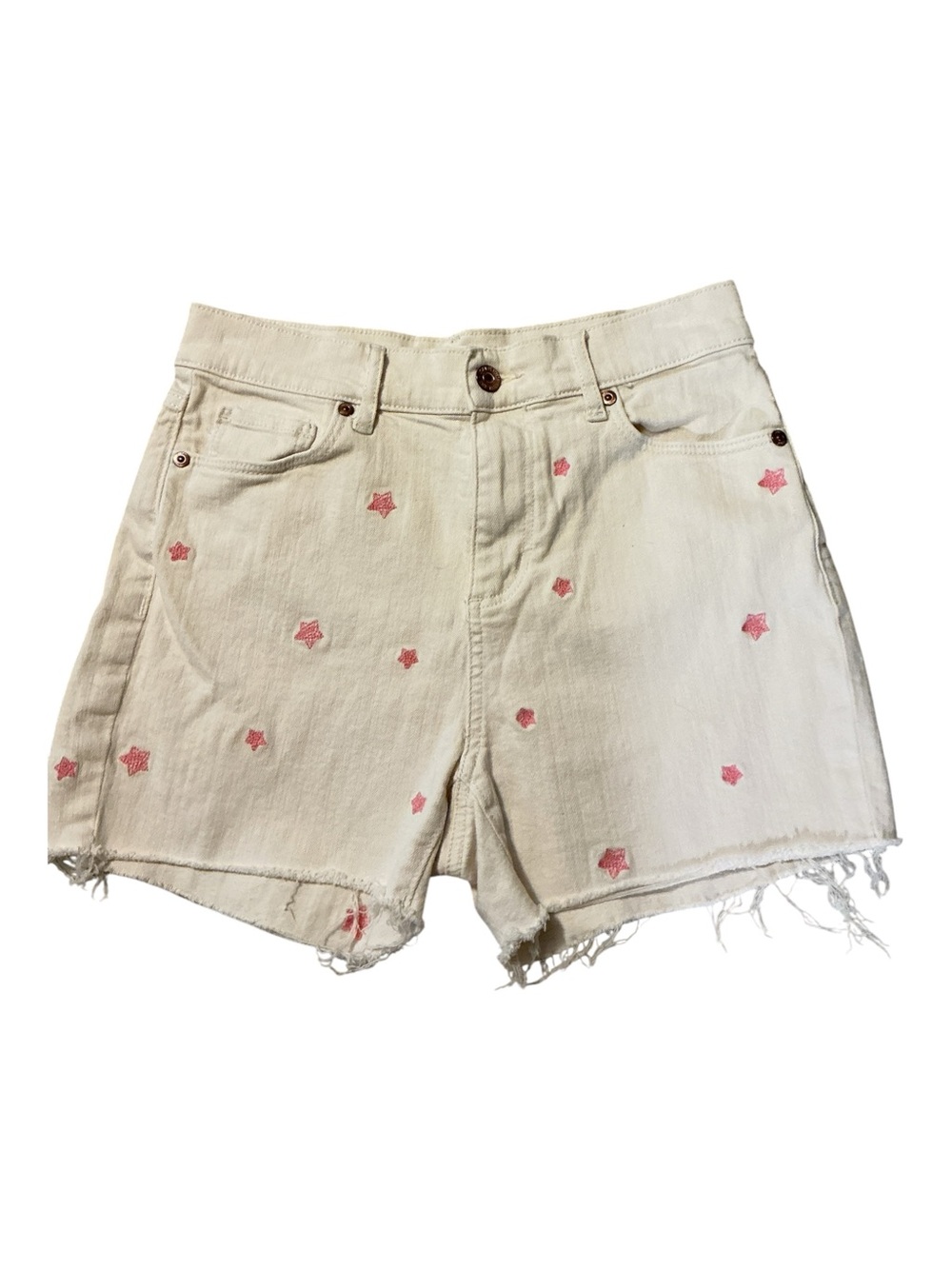 LOFT Cream Denim Shorts with Pink Star Accents